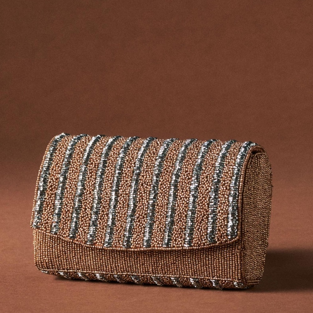 Anthropologie Striped Beaded Clutch